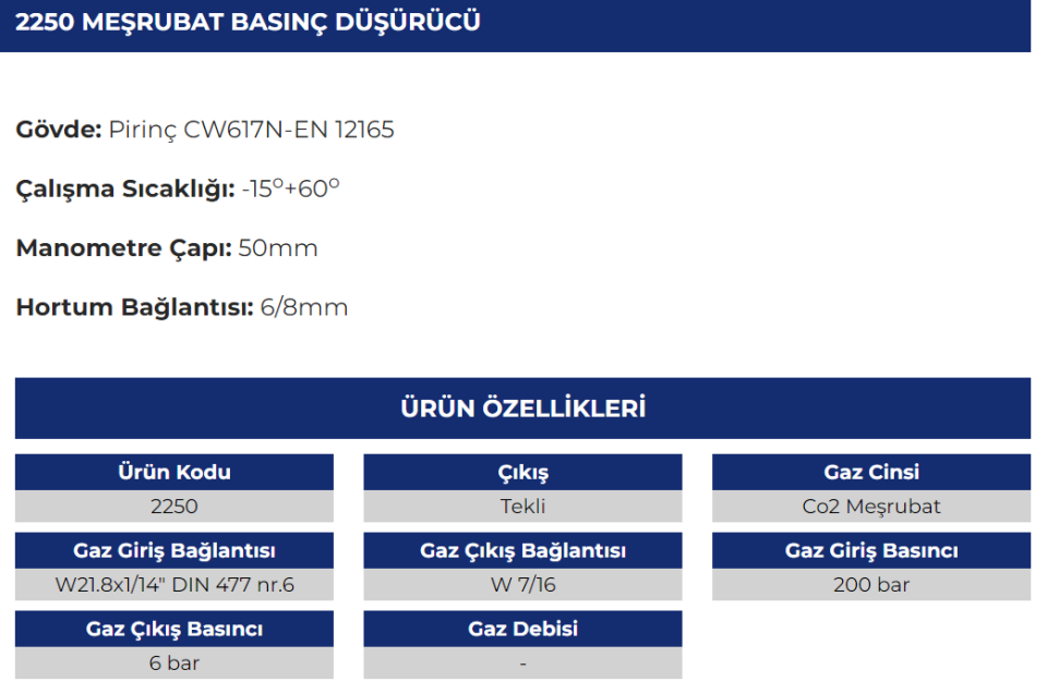 MEŞRUBAT BASINÇ DÜŞÜRÜCÜ 2250